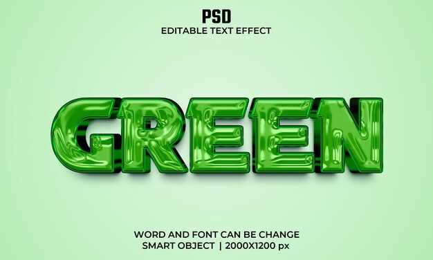 Efecto de texto editable 3d verde Premium Psd con fondo