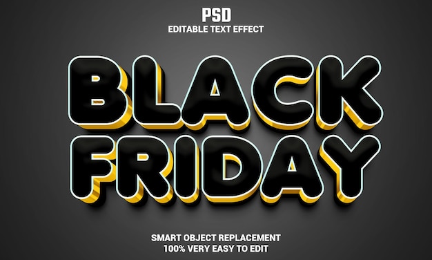 Efecto de texto editable 3d de viernes negro con fondo psd premium