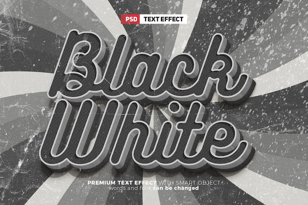 Efecto de texto editable en 3D vintage retro antiguo en blanco y negro