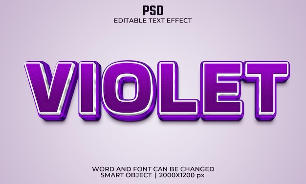 Efecto de texto editable 3d violeta psd premium con fondo