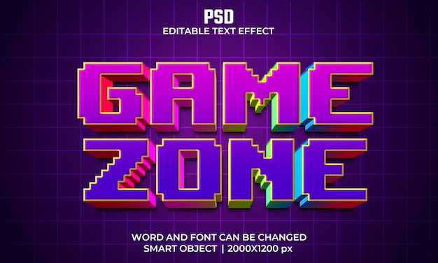 Efecto de texto editable 3d de zona de juego PSD Premium con fondo