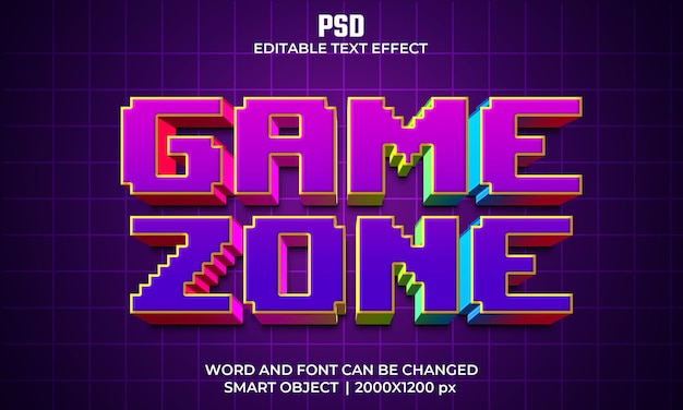 Efecto de texto editable 3d de zona de juego psd premium con fondo