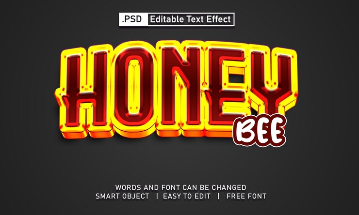 PSD efecto de texto editable abeja de miel psd