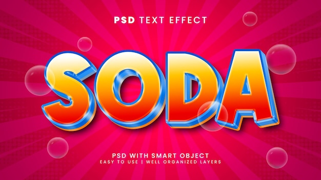 Efecto de texto editable agua soda 3d estilo de dibujos animados plano