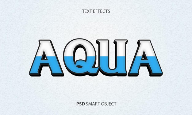 Efecto de texto editable Aqua 3D con objeto inteligente psd