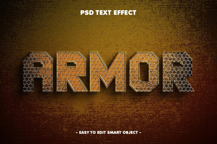 PSD efecto de texto editable de la armadura