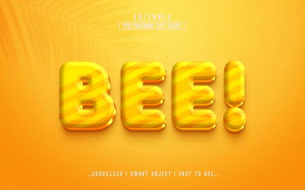 Efecto de texto editable Bee 3d PSD con fondo premium