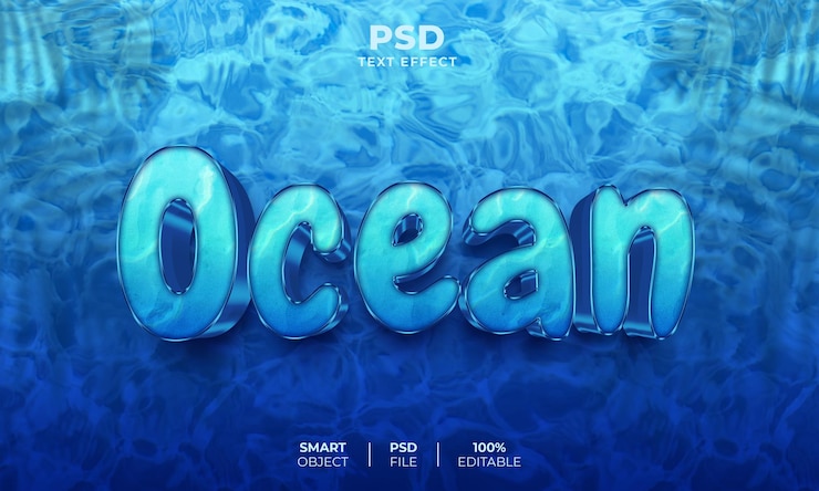 PSD efecto de texto editable blue ocean 3d