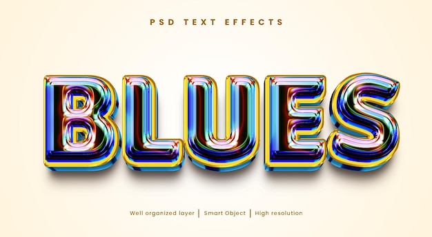 Efecto de texto editable blues estilo 3d