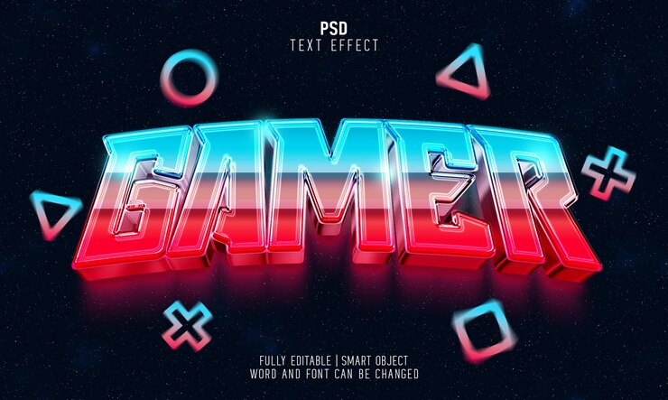 PSD efecto de texto editable brillante 3d de jugador