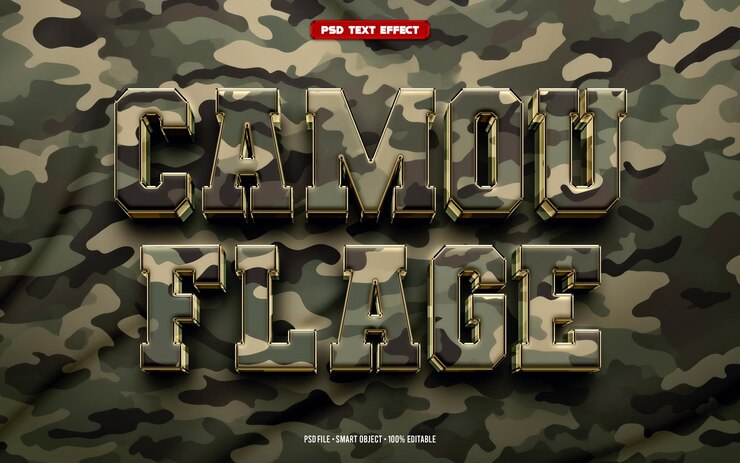 PSD efecto de texto editable de camuflaje 3d