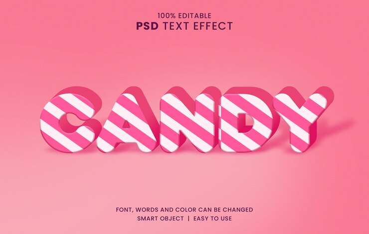 PSD efecto de texto editable de caramelo con efecto de texto 3d de estilo de dibujos animados
