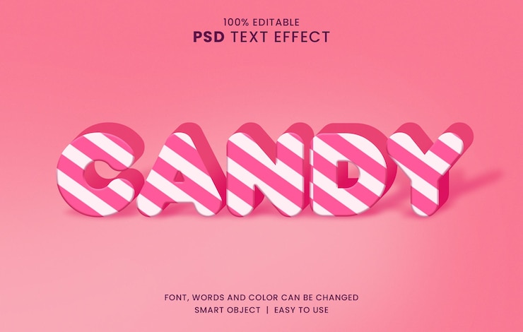 PSD efecto de texto editable de caramelo con efecto de texto 3d de estilo de dibujos animados