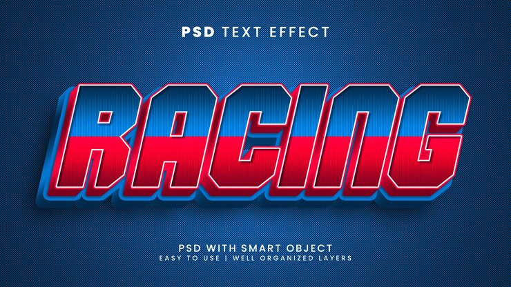 PSD efecto de texto editable de carreras retro con estilo de texto metálico y de velocidad