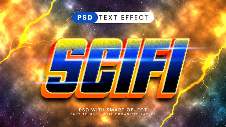 PSD efecto de texto editable de ciencia ficción 3d