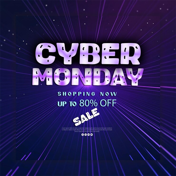PSD efecto de texto editable de cyber monday con fondo de diseño de cartel multicolor