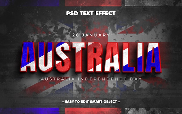 PSD efecto de texto editable para el día de la independencia de australia