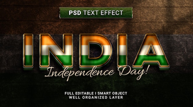 Efecto de texto editable del Día de la Independencia de la India