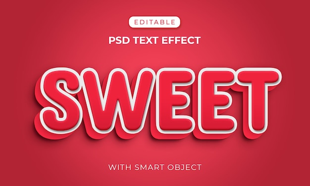 Efecto de texto editable dulce rojo