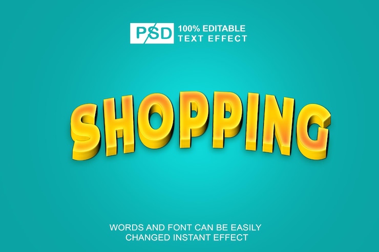 PSD efecto de texto editable de estilo 3d de compras