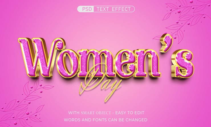 PSD efecto de texto editable de estilo 3d para el día de la mujer