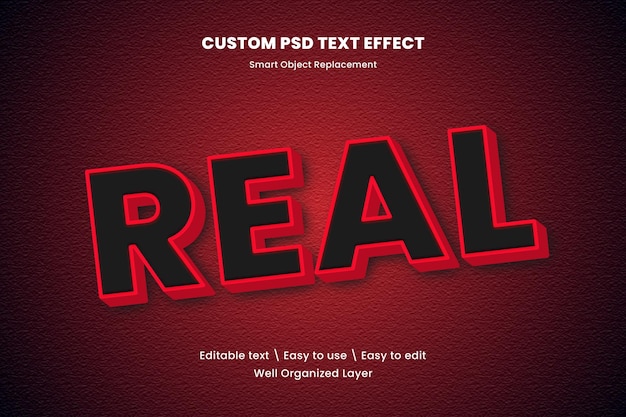 Efecto de texto editable de estilo 3D real de PSD