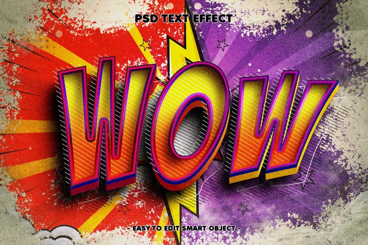 PSD efecto de texto editable de estilo cómico wow