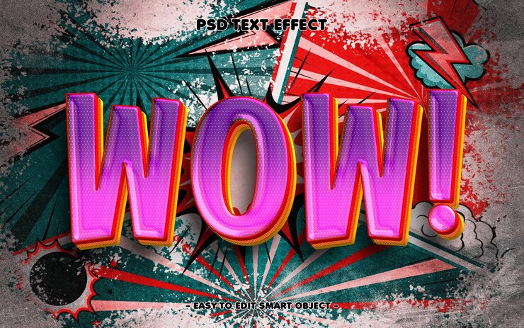PSD efecto de texto editable de estilo cómico wow