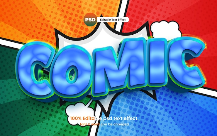 PSD efecto de texto editable de estilo cómico