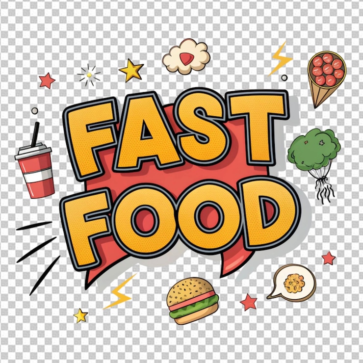 PSD efecto de texto editable estilo de dibujos animados de comida rápida