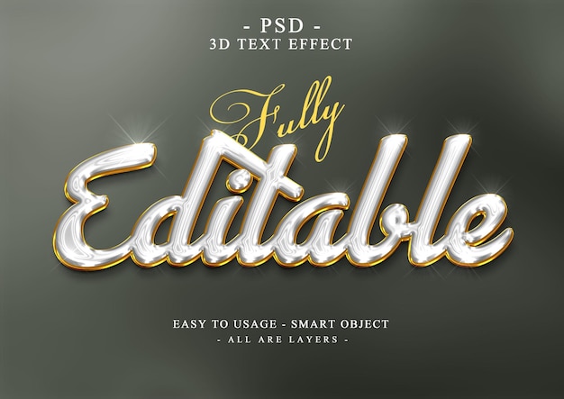 PSD efecto de texto editable estilo dorado plateado 3d