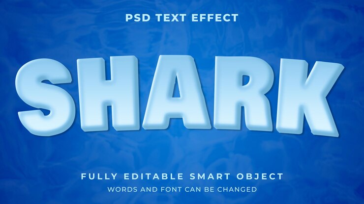 PSD efecto de texto editable de estilo gráfico azul de agua de tiburón