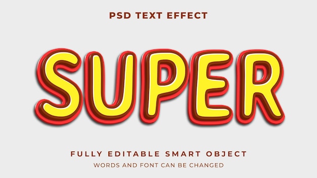 Efecto de texto editable de estilo gráfico juguetón colorido súper niño