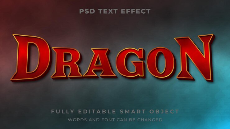 PSD efecto de texto editable de estilo gráfico mítico dragón