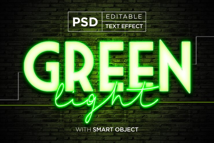 PSD efecto de texto editable estilo de texto de luz verde realista efecto de texto editable de neón 3d