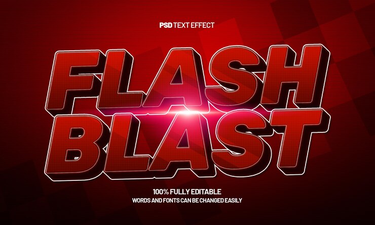 PSD efecto de texto editable de explosión de flash con un efecto de texto rápido y deportivo