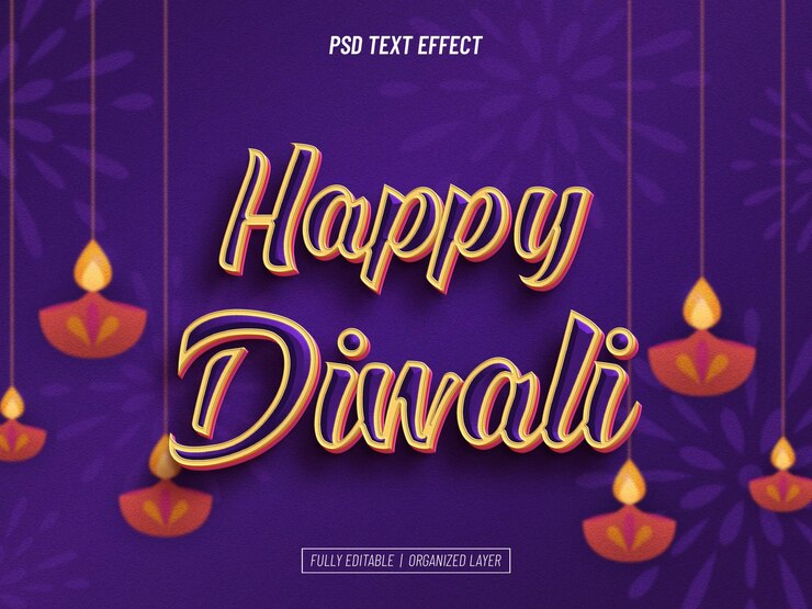 PSD efecto de texto editable de feliz diwali