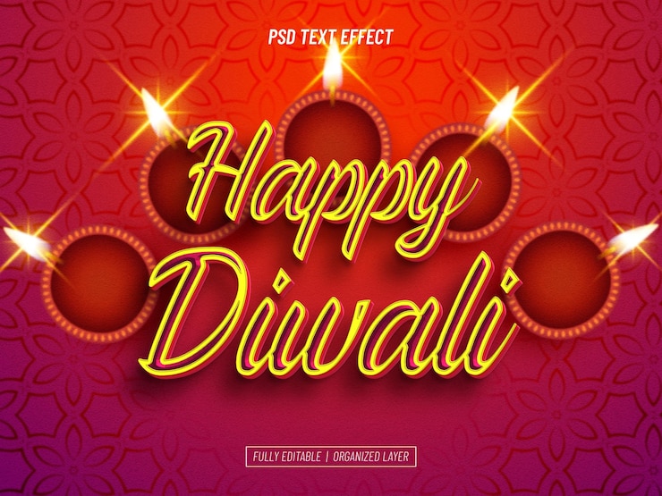 PSD efecto de texto editable de feliz diwali