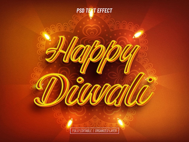 Efecto de texto editable de feliz Diwali