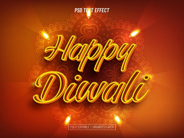 PSD efecto de texto editable de feliz diwali