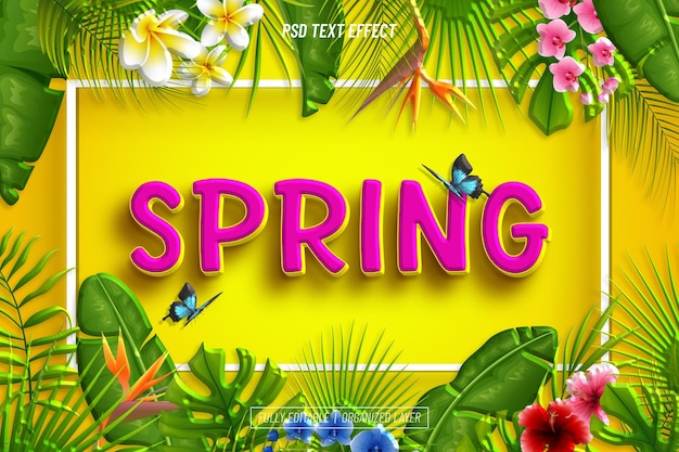Efecto de texto editable Floral de primavera con mariposas