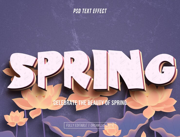 PSD efecto de texto editable floral de primavera