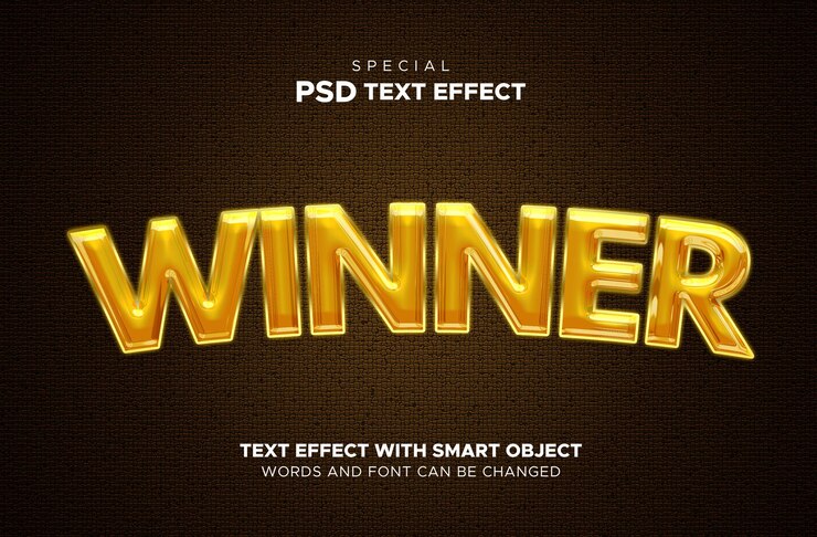 PSD efecto de texto editable del ganador del premio mayor de tragamonedas de casino y estilo de texto de juego