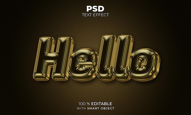 Efecto de texto editable Gold Hello 3D