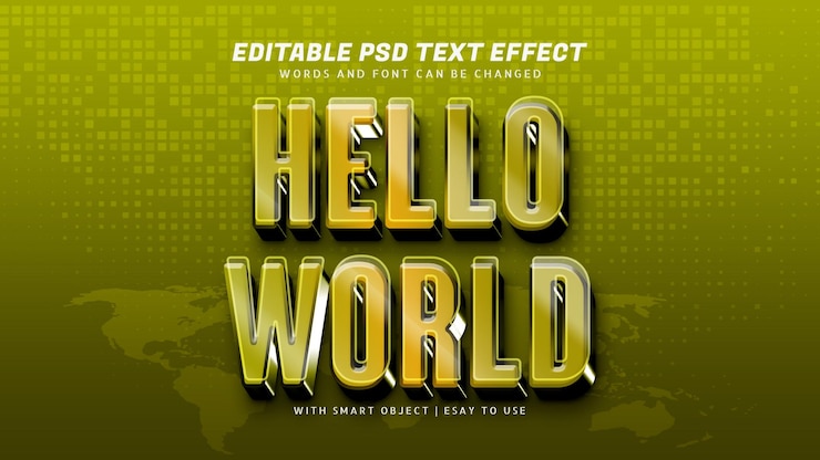 PSD efecto de texto editable en hello world 3d