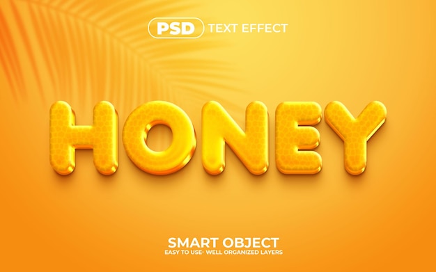 Efecto de texto editable honey 3d psd con fondo premium