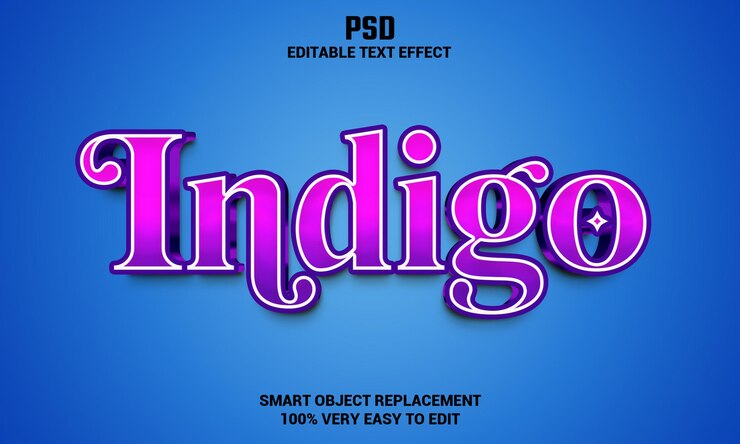 PSD efecto de texto editable índigo 3d con fondo psd premium