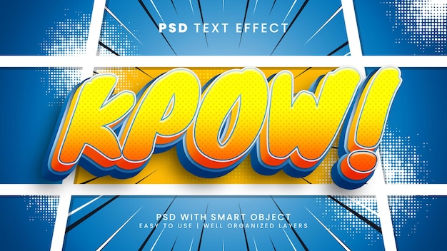 PSD efecto de texto editable kpow comic con niños y estilo de texto de dibujos animados