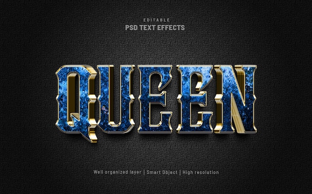 Efecto de texto editable de lujo dorado reina