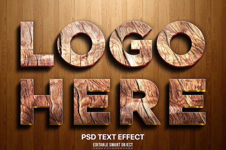PSD efecto de texto editable en madera 3d